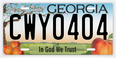 GA license plate CWY0404