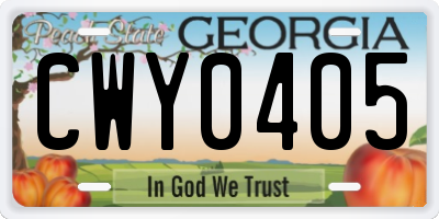 GA license plate CWY0405