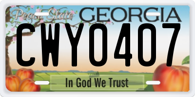 GA license plate CWY0407