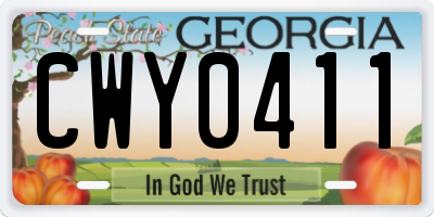 GA license plate CWY0411