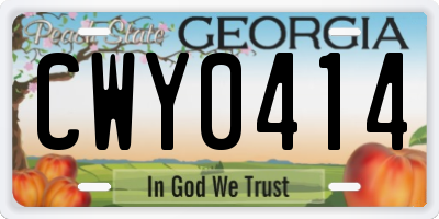 GA license plate CWY0414