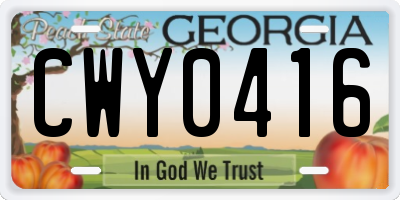 GA license plate CWY0416