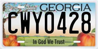 GA license plate CWY0428