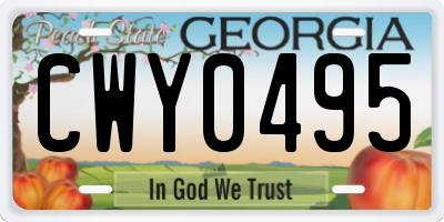 GA license plate CWY0495