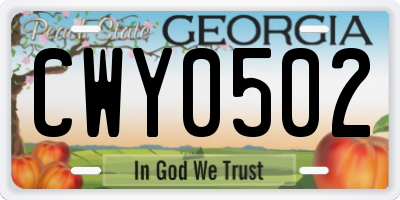 GA license plate CWY0502