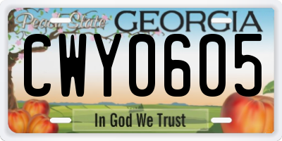 GA license plate CWY0605