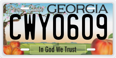 GA license plate CWY0609