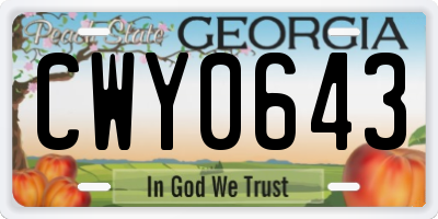 GA license plate CWY0643