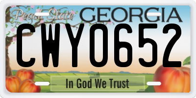 GA license plate CWY0652