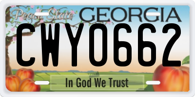 GA license plate CWY0662