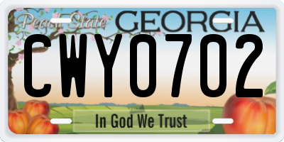 GA license plate CWY0702