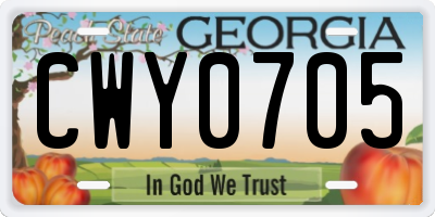 GA license plate CWY0705