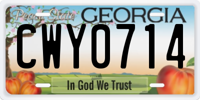 GA license plate CWY0714