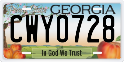GA license plate CWY0728