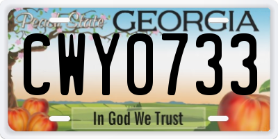 GA license plate CWY0733