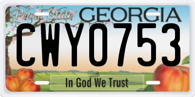 GA license plate CWY0753