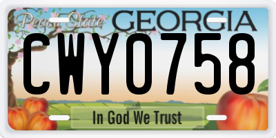 GA license plate CWY0758