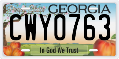 GA license plate CWY0763