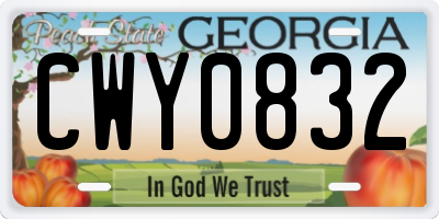 GA license plate CWY0832