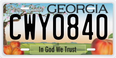 GA license plate CWY0840