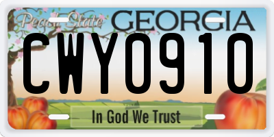 GA license plate CWY0910