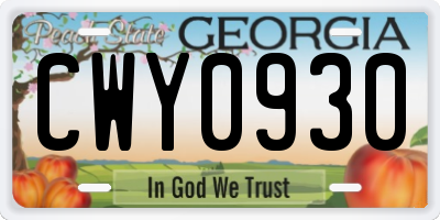 GA license plate CWY0930