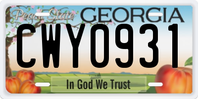 GA license plate CWY0931