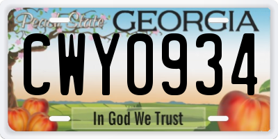 GA license plate CWY0934