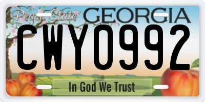 GA license plate CWY0992