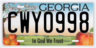 GA license plate CWY0998