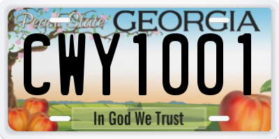GA license plate CWY1001