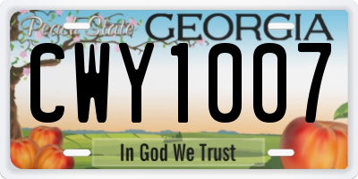 GA license plate CWY1007