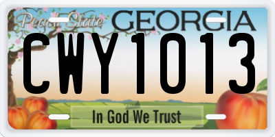 GA license plate CWY1013