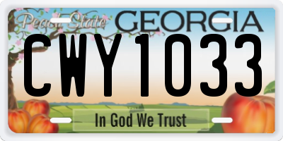 GA license plate CWY1033
