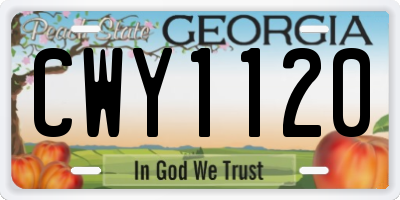 GA license plate CWY1120