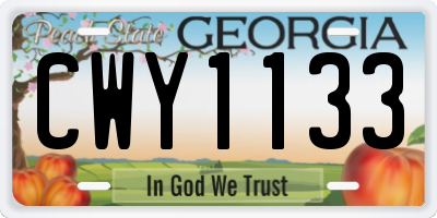 GA license plate CWY1133
