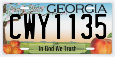 GA license plate CWY1135