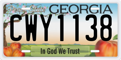 GA license plate CWY1138