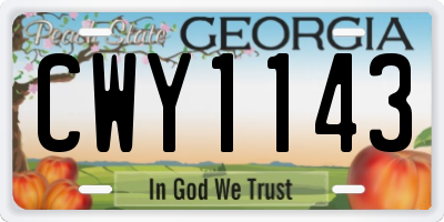GA license plate CWY1143