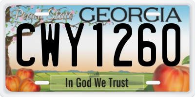 GA license plate CWY1260