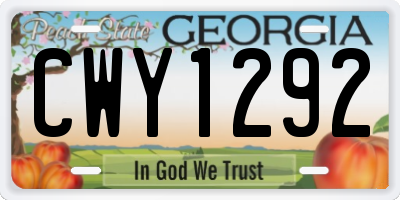 GA license plate CWY1292