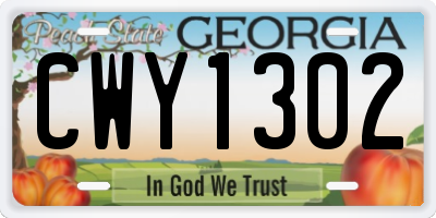 GA license plate CWY1302