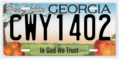 GA license plate CWY1402