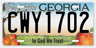 GA license plate CWY1702