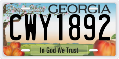 GA license plate CWY1892
