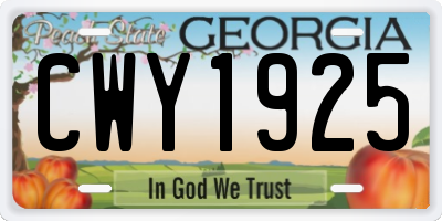 GA license plate CWY1925