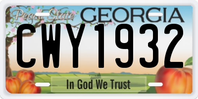 GA license plate CWY1932