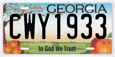 GA license plate CWY1933