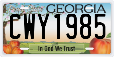 GA license plate CWY1985
