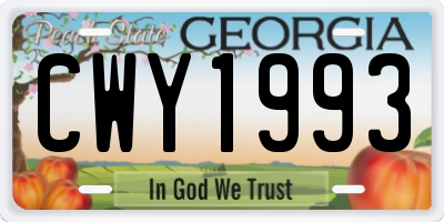 GA license plate CWY1993
